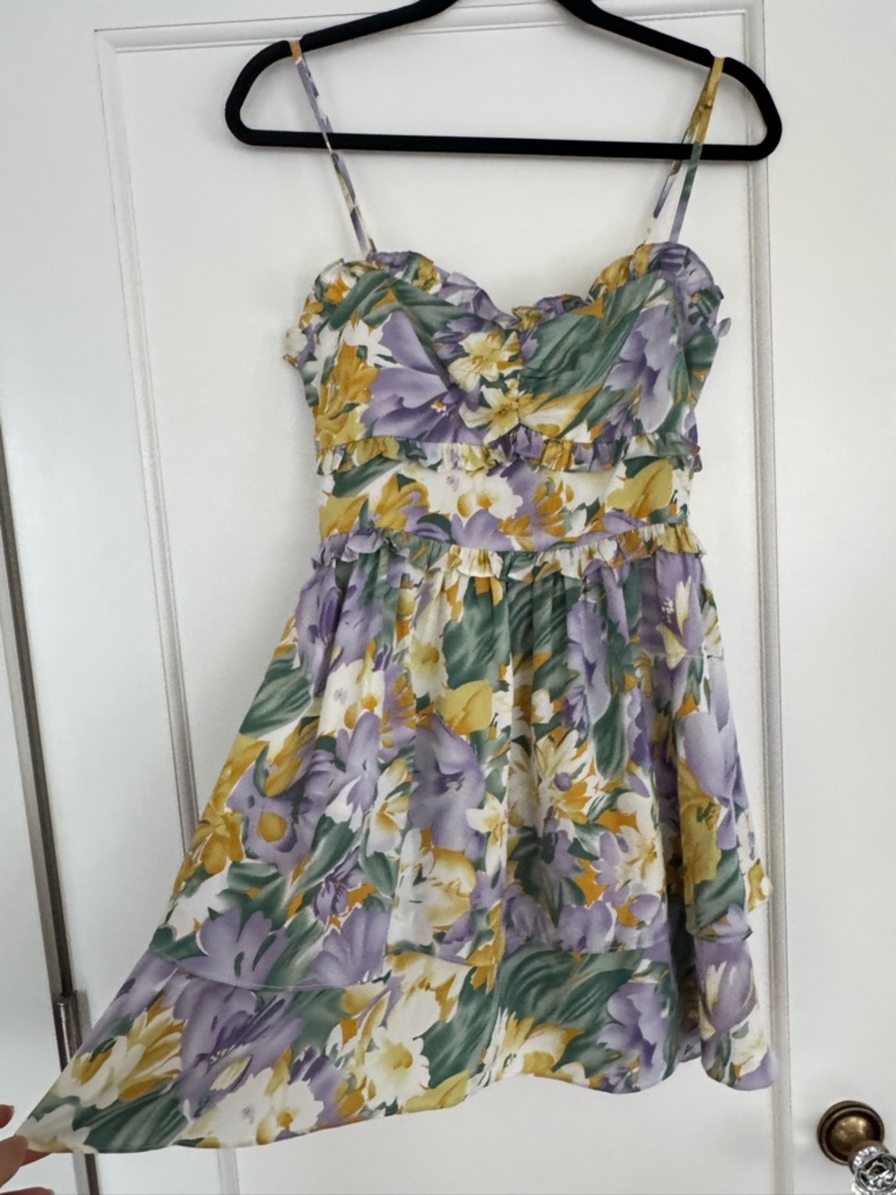 Lush Floral Spaghetti Strap Sundress in Lavender, Yellow, Green Size Small